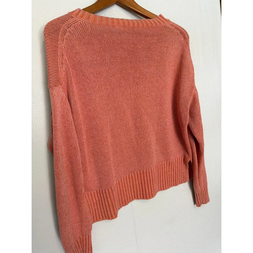 J.Crew Women’s Medium Coral Knit Crewneck Sweater Ribbed Hem‎
